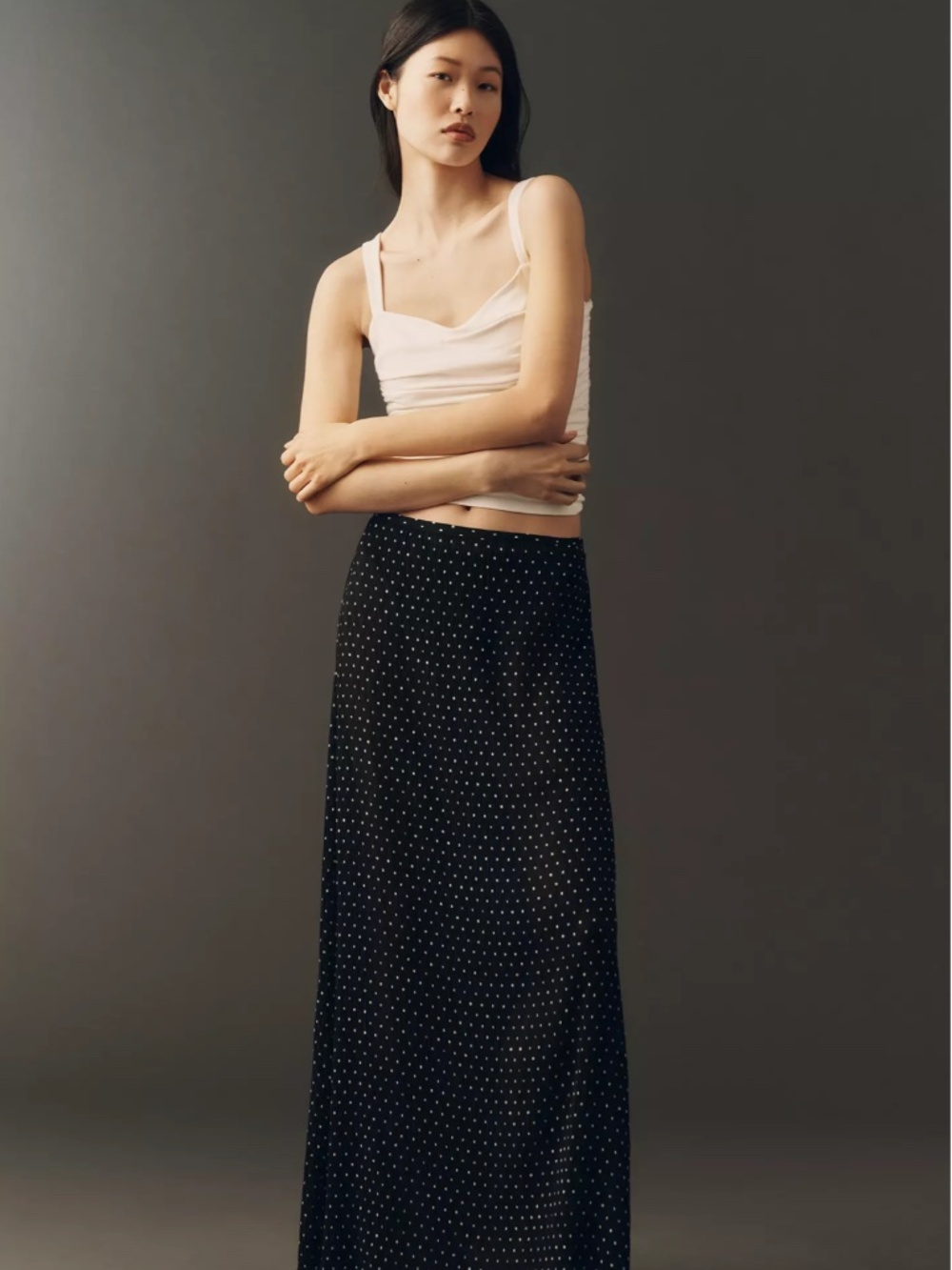 New with tags Anthropologie Lioness Ford Maxi Skirt Black White Polka Dot